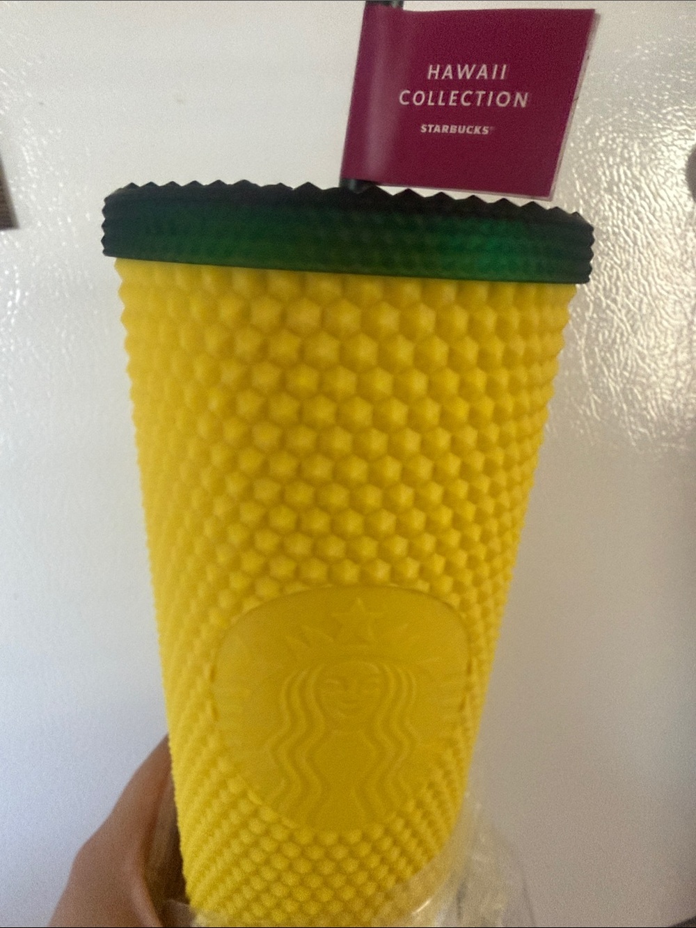 Starbucks Hawaii Collection, Yellow Textured Tumbler with Dark Green Lid